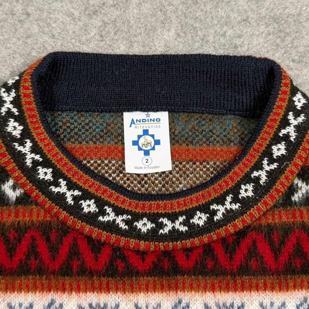 Andino Artesanias Wool Llama Ecuador Knit Crew Neck Sweater Youth Size 2 - Picture 2 of 5